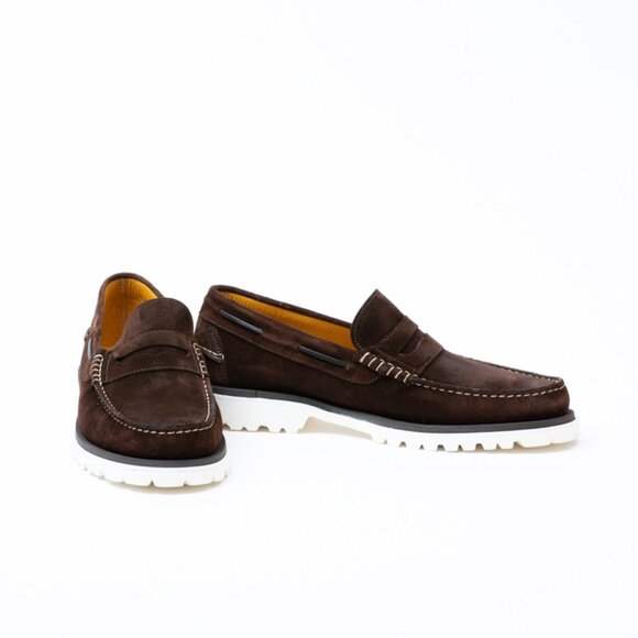New 100% Italian Made Men Suede Loafers, Snello Marrone, Brown - Picture 3 of 4